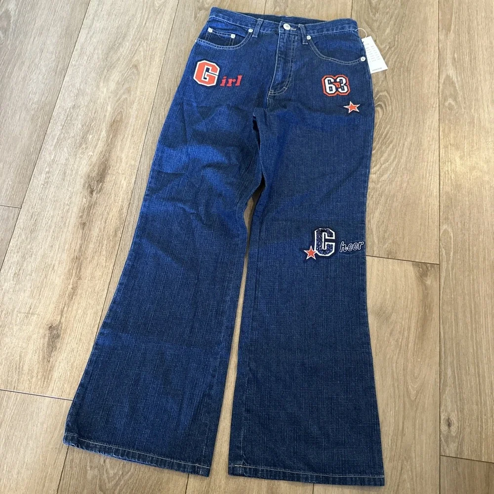KRU Girl's Denim Blue Jeans Cheer School Spirit Pants Size 12 Flare Leg NEW